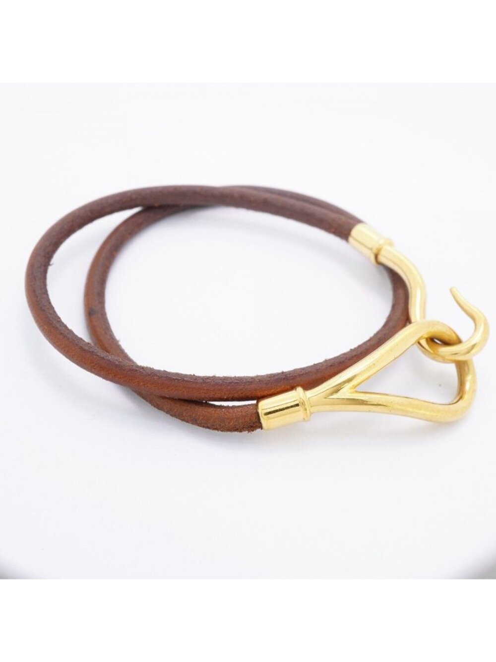 Hermes Bracelet Jumbo Hook Gold Plated Leather Brown - Picture 2 of 9